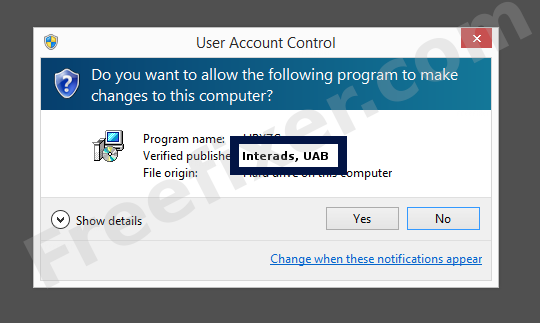 Screenshot where Interads, UAB appears as the verified publisher in the UAC dialog